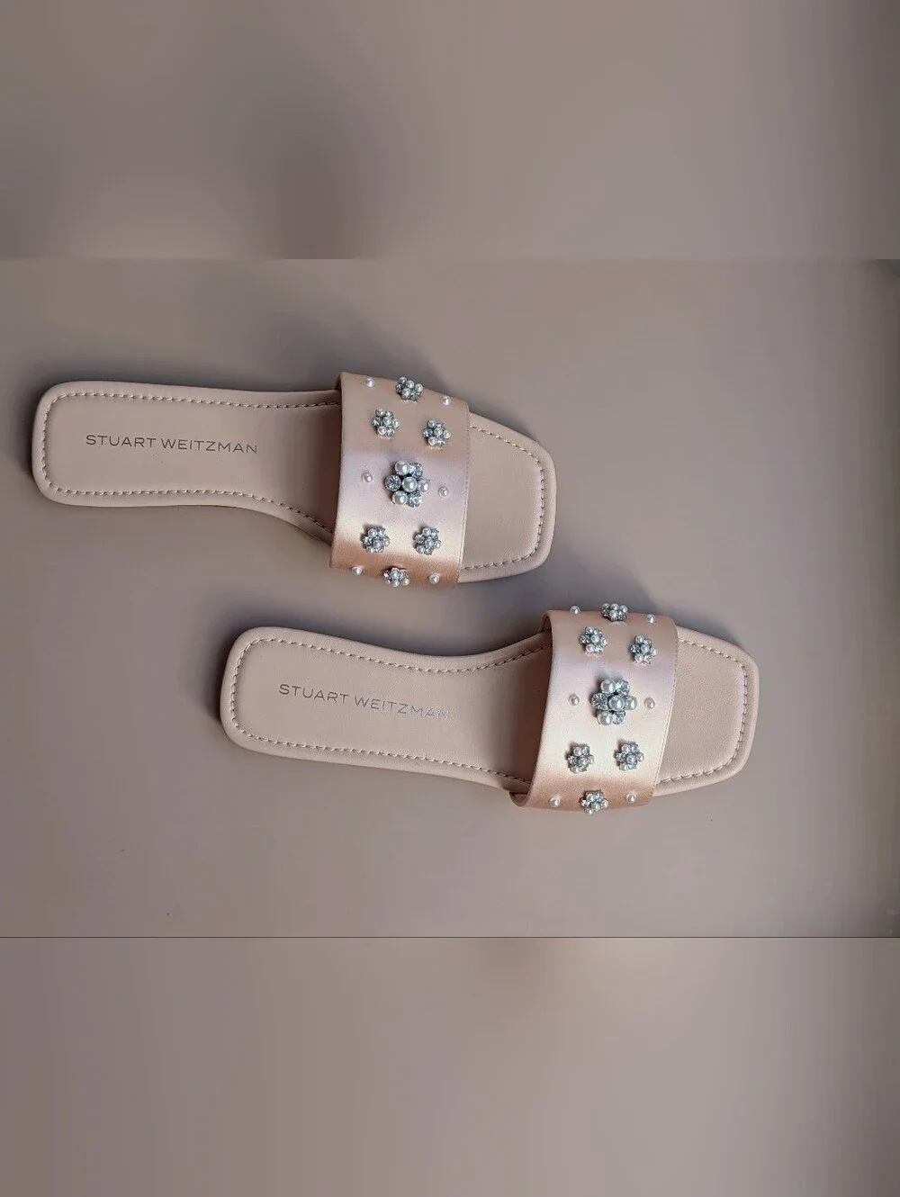 NWT Stuart Weitzman Poppy Embellished Slide Sandals Blush Pearl Crystal Size 8